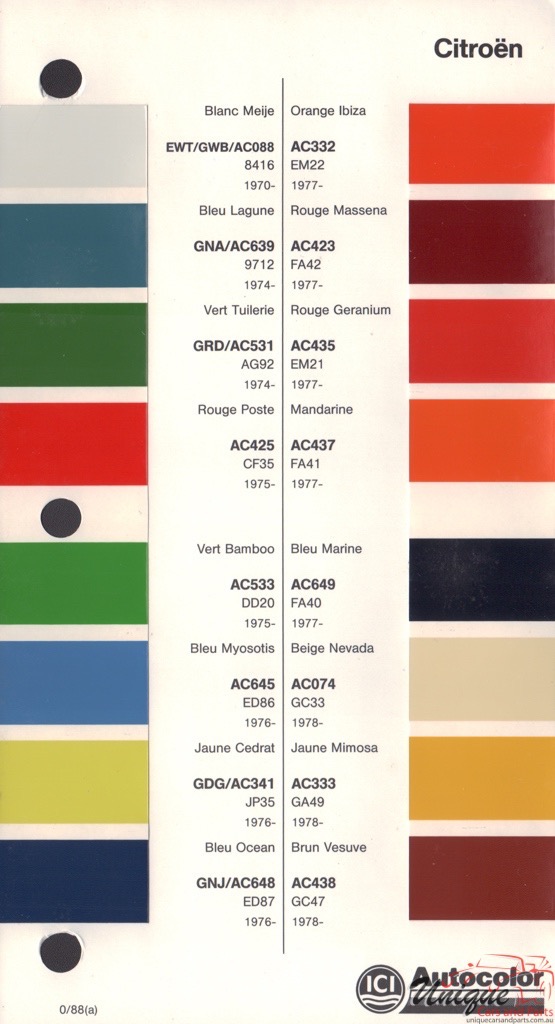1970 - 1981 Citroen Paint Charts Autocolor